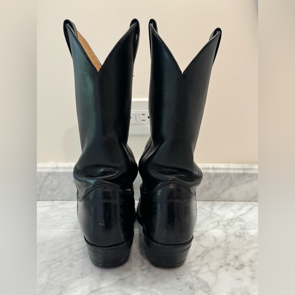 Justin Classic Western Cowboy Boots Shoes Black Leather - Picture 4 of 9